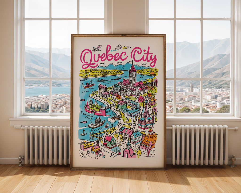 Quebec City Travel Poster | Colorful Canada Cityscape Art wall art print, modern home decor, unframed artwork by Nomad & Nest
