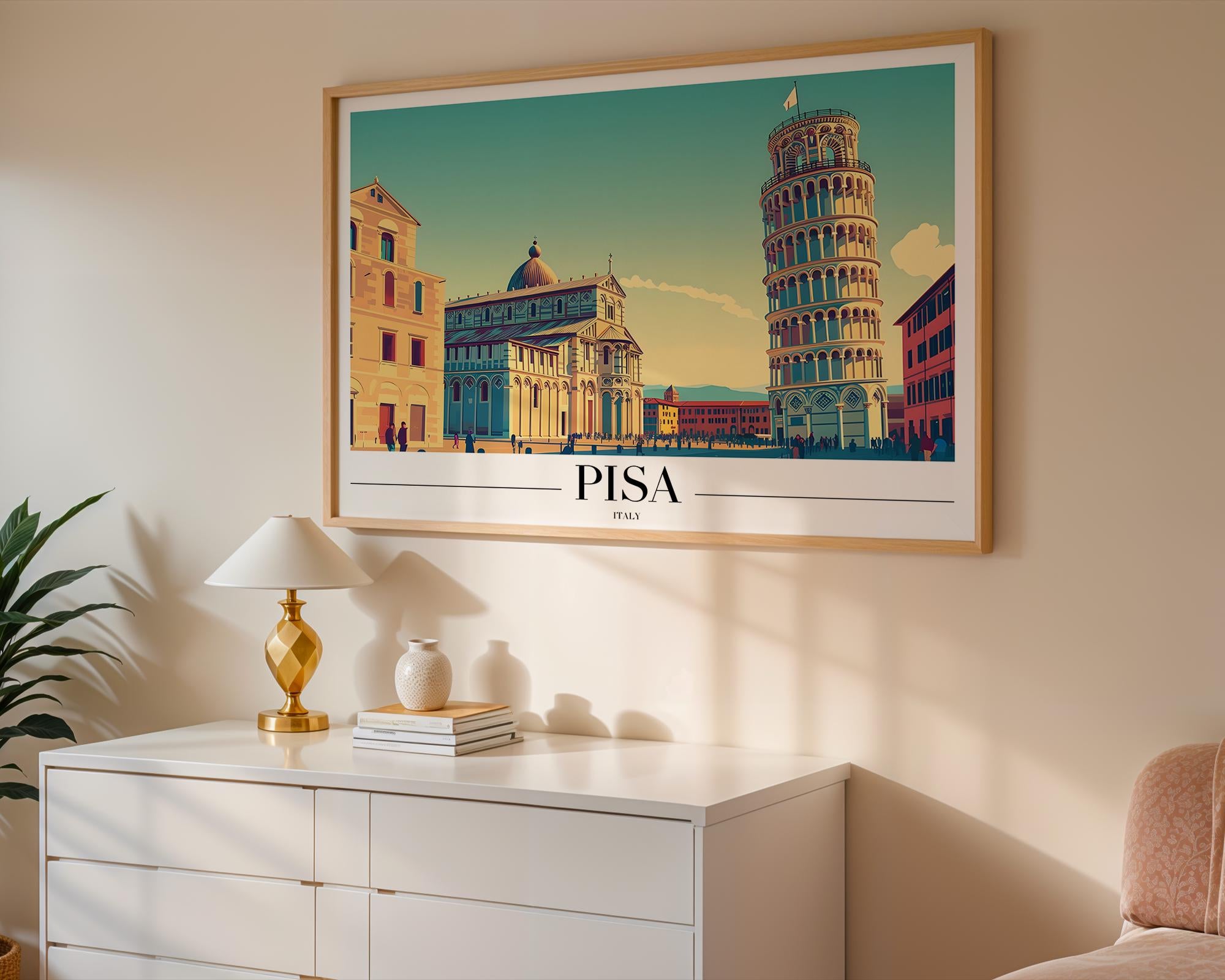 Pisa Travel Poster | Leaning Tower Print, Italian Landmark Wall Art wall art print, modern home decor, unframed artwork by Nomad & Nest