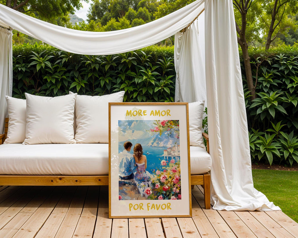 Colourful Prints | Seaside Love Painting Print | Romantic Couple, Roses, Coastal Art wall art print, modern home decor, unframed artwork by Nomad & Nest