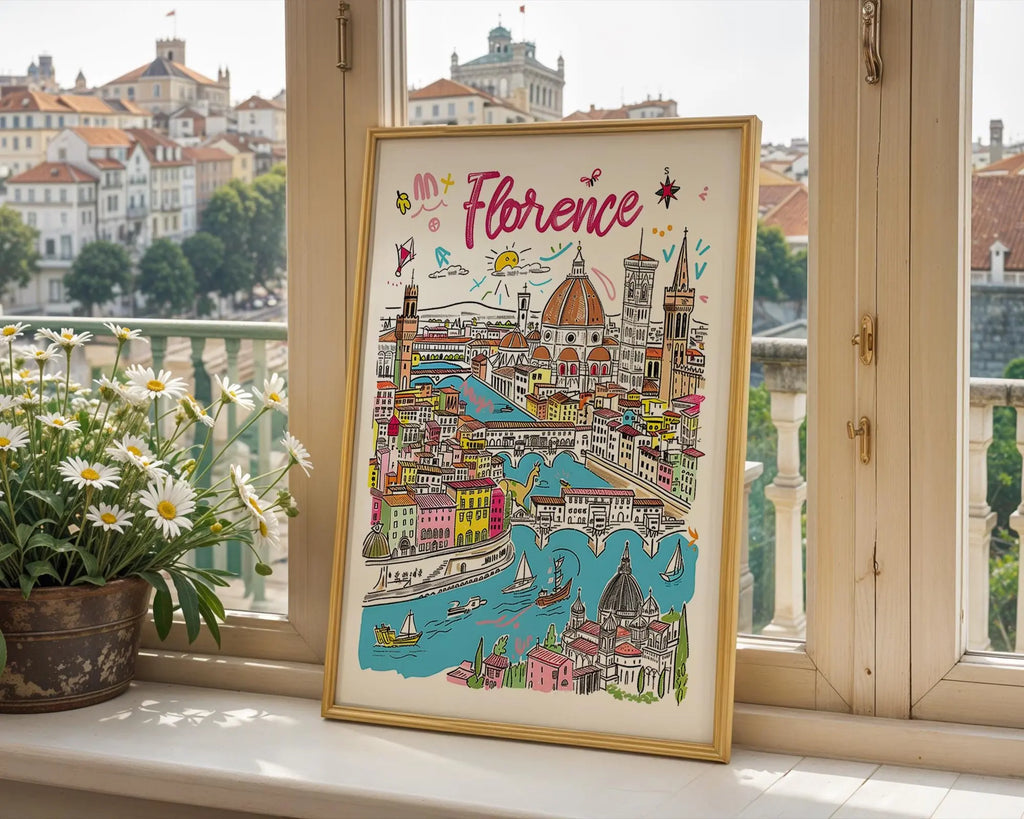 Florence Italy Art Print | Colorful Ponte Vecchio Travel Poster wall art print, modern home decor, unframed artwork by Nomad & Nest