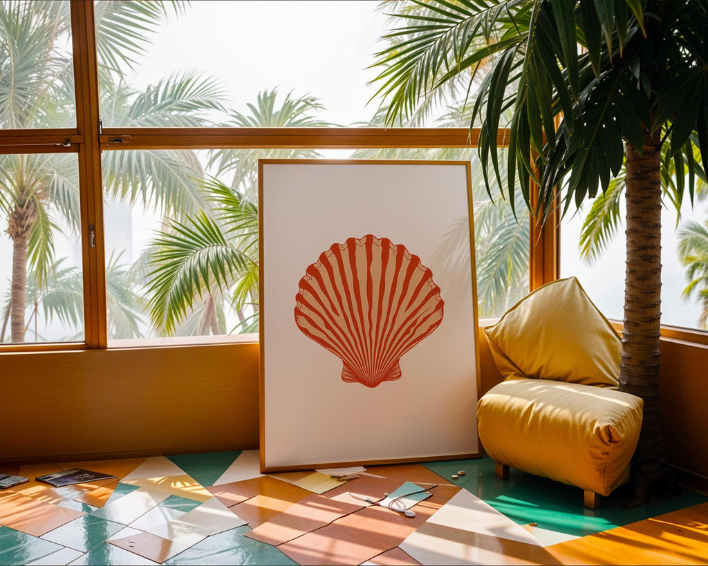 Red Seashell Art Print, Coastal Home Decor wall art print, modern home decor, unframed artwork by Nomad & Nest