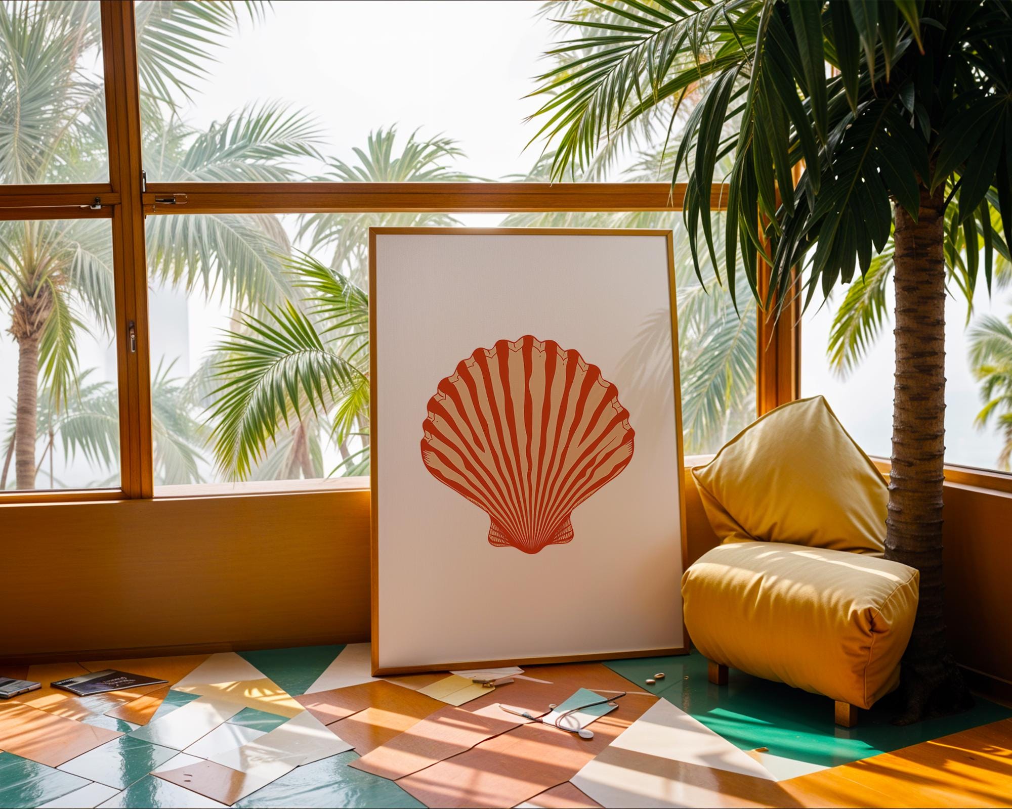 Red Seashell Art Print, Coastal Home Decor wall art print, modern home decor, unframed artwork by Nomad & Nest