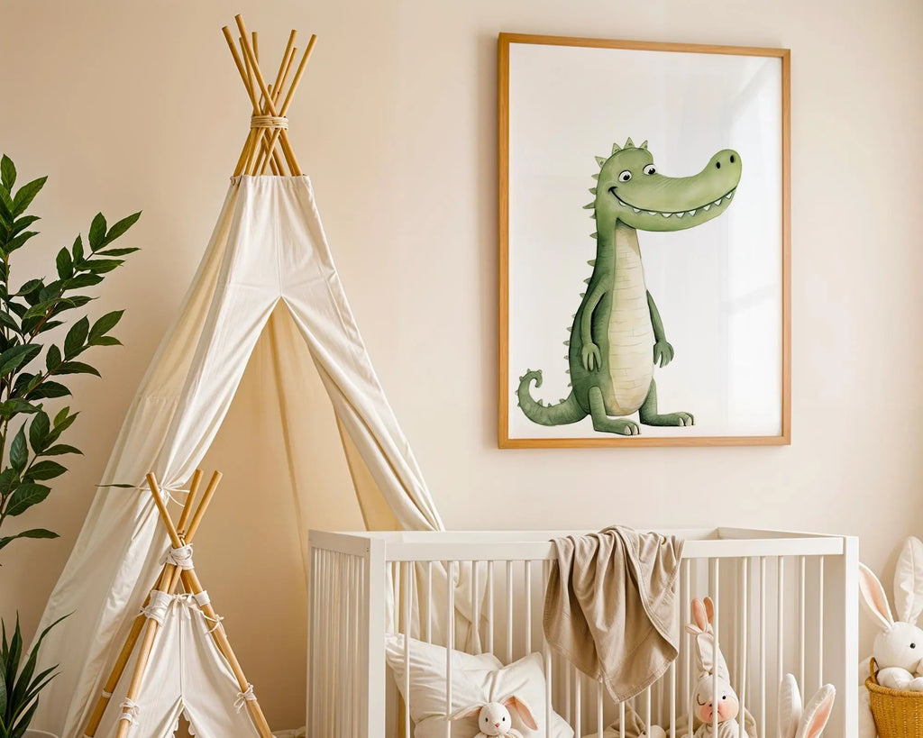 Playroom Ideas | Crocodile Nursery Wall Art | Jungle Animal Baby Illustration wall art print, modern home decor, unframed artwork by Nomad & Nest