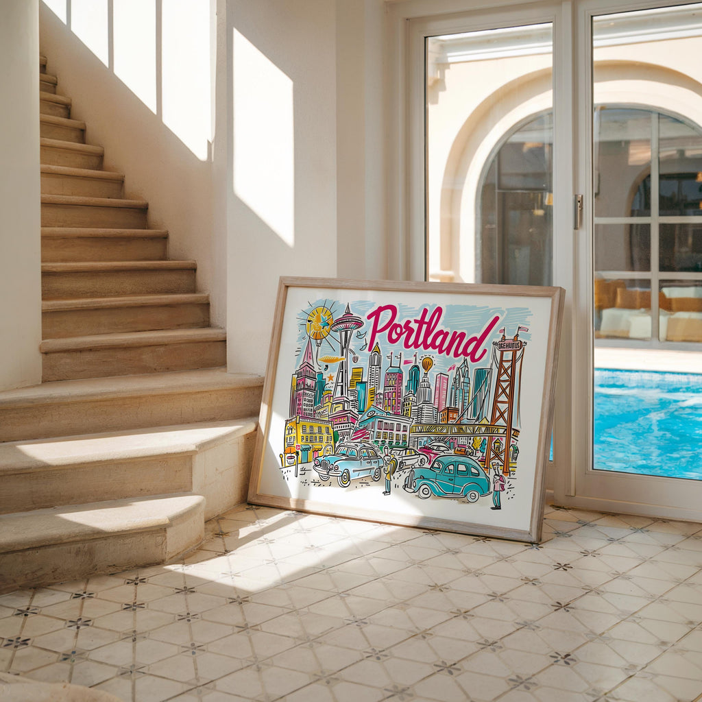 Portland Oregon Poster | Colorful Cityscape Wall Art wall art print, modern home decor, unframed artwork by Nomad & Nest