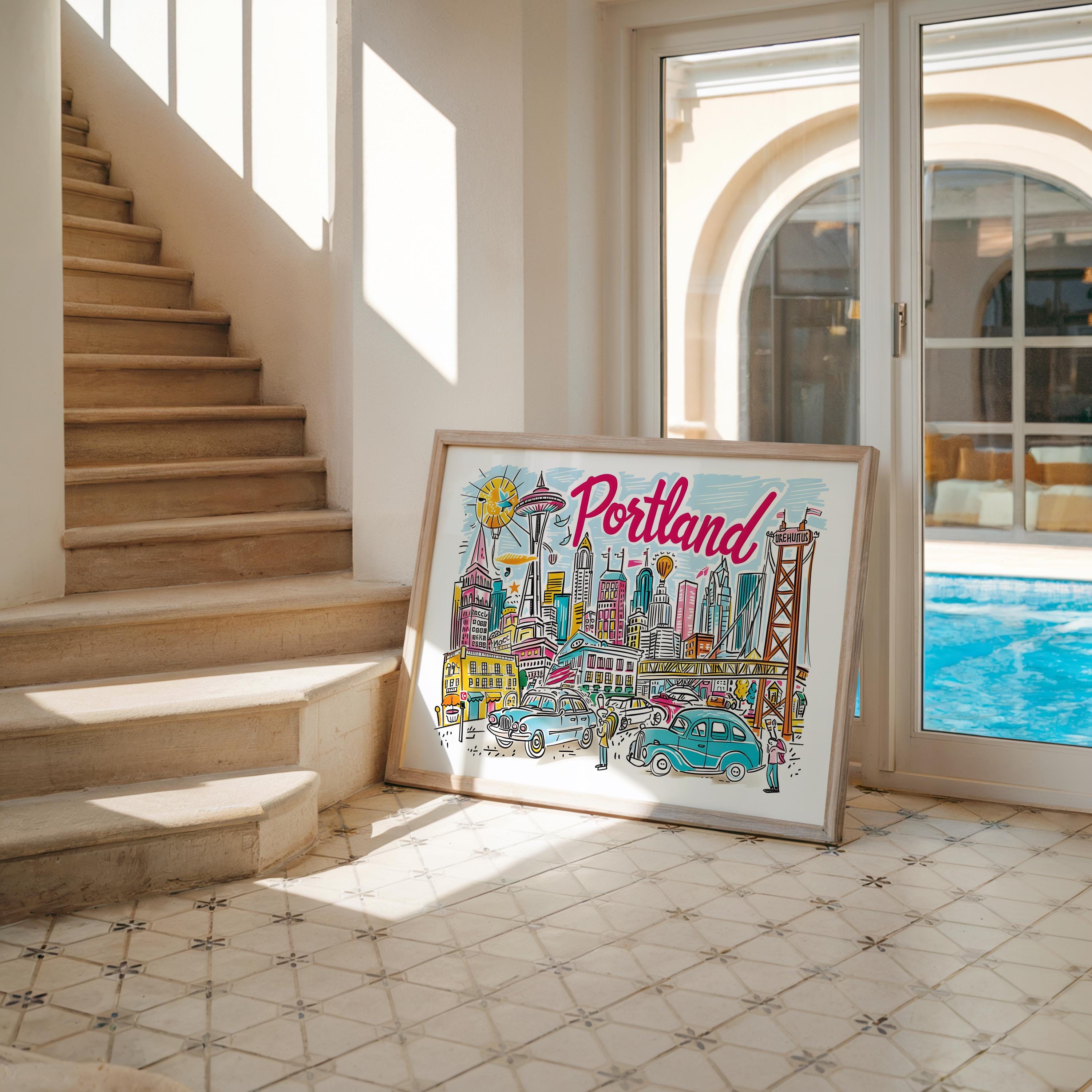 Portland Oregon Poster | Colorful Cityscape Wall Art wall art print, modern home decor, unframed artwork by Nomad & Nest