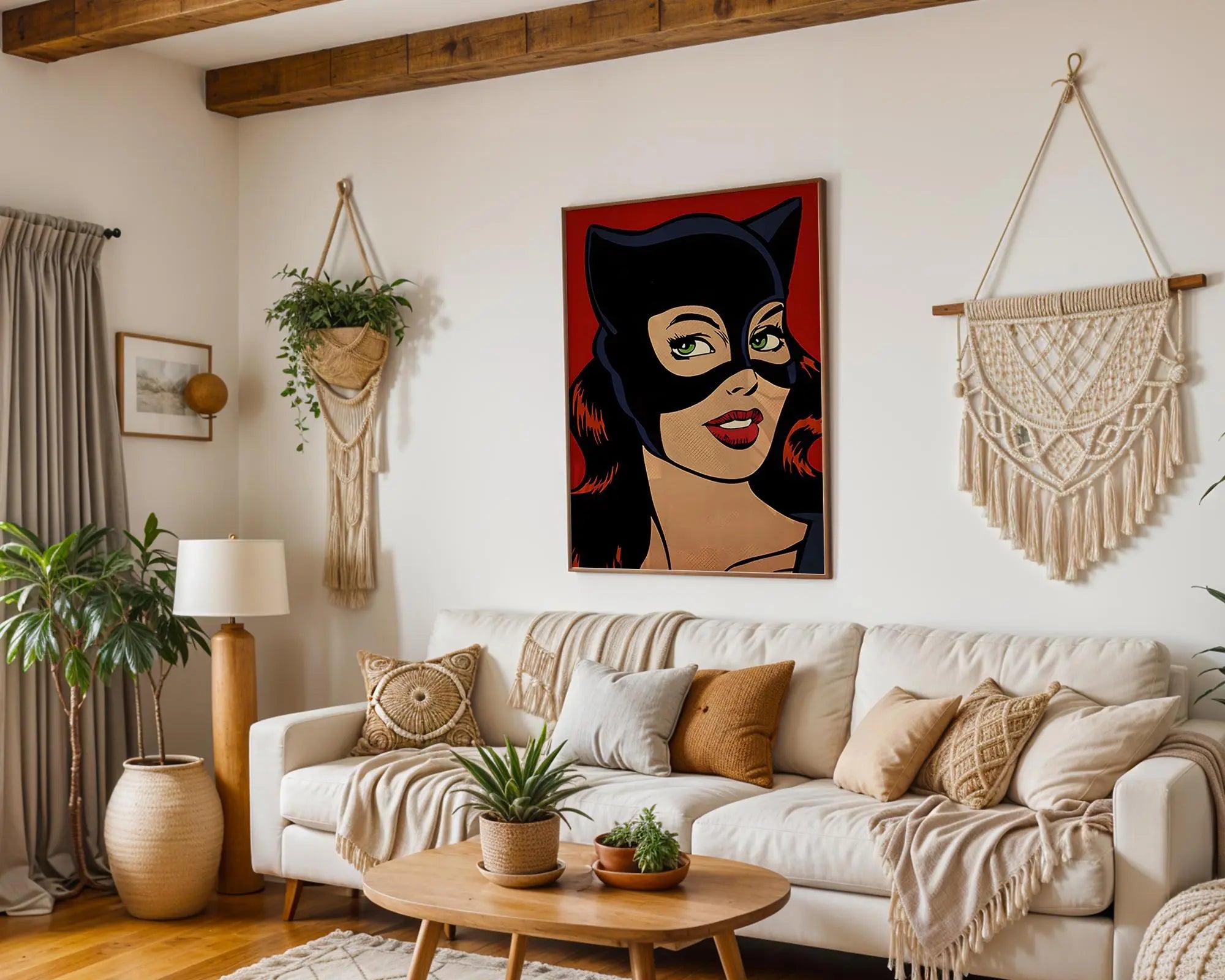 Modern Pop Art | Retro Catwoman  Print | Red & Black Comic Book Poster wall art print, modern home decor, unframed artwork by Nomad & Nest