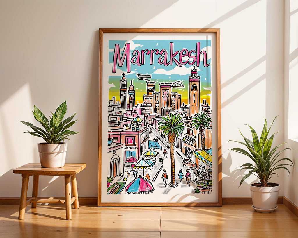 Marrakesh Travel Poster | Colorful Morocco Cityscape Wall Art wall art print, modern home decor, unframed artwork by Nomad & Nest