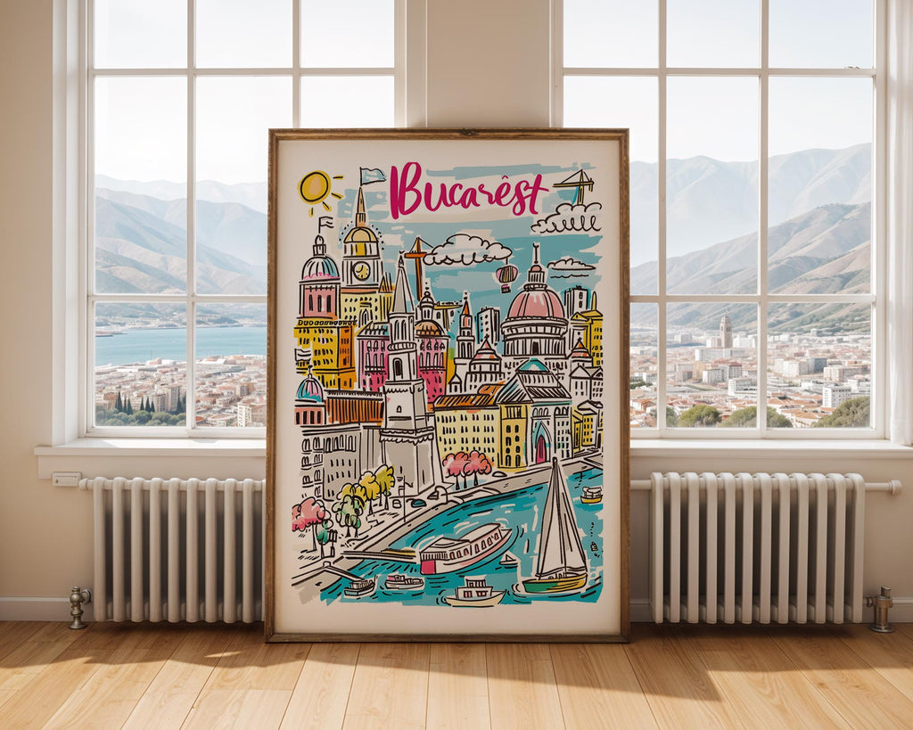 Bucharest Travel Poster | Colorful Illustrated City Print wall art print, modern home decor, unframed artwork by Nomad & Nest