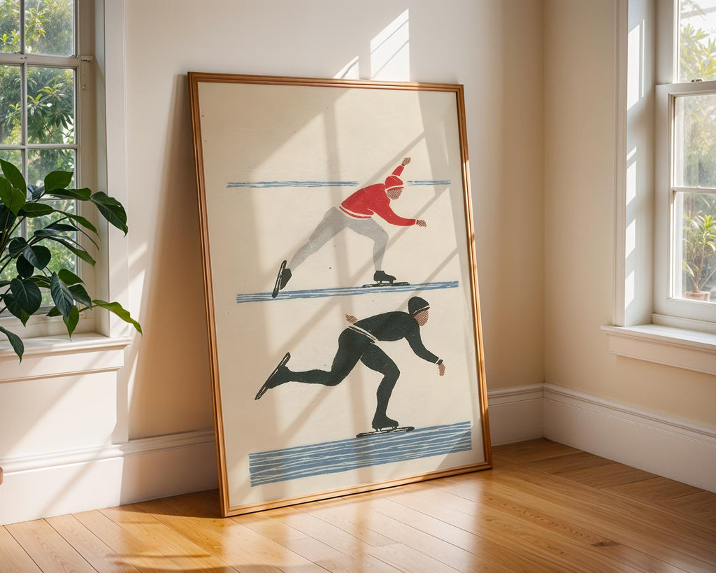 Retro Ice Skaters Art Print | Scandinavian Minimalist Winter Sports Poster wall art print, modern home decor, unframed artwork by Nomad & Nest