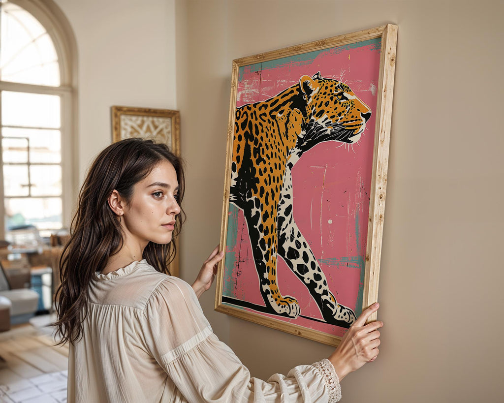 Modern Pop Art | Abstract Leopard Print | Pink, Orange, and Teal Animal Poster wall art print, modern home decor, unframed artwork by Nomad & Nest