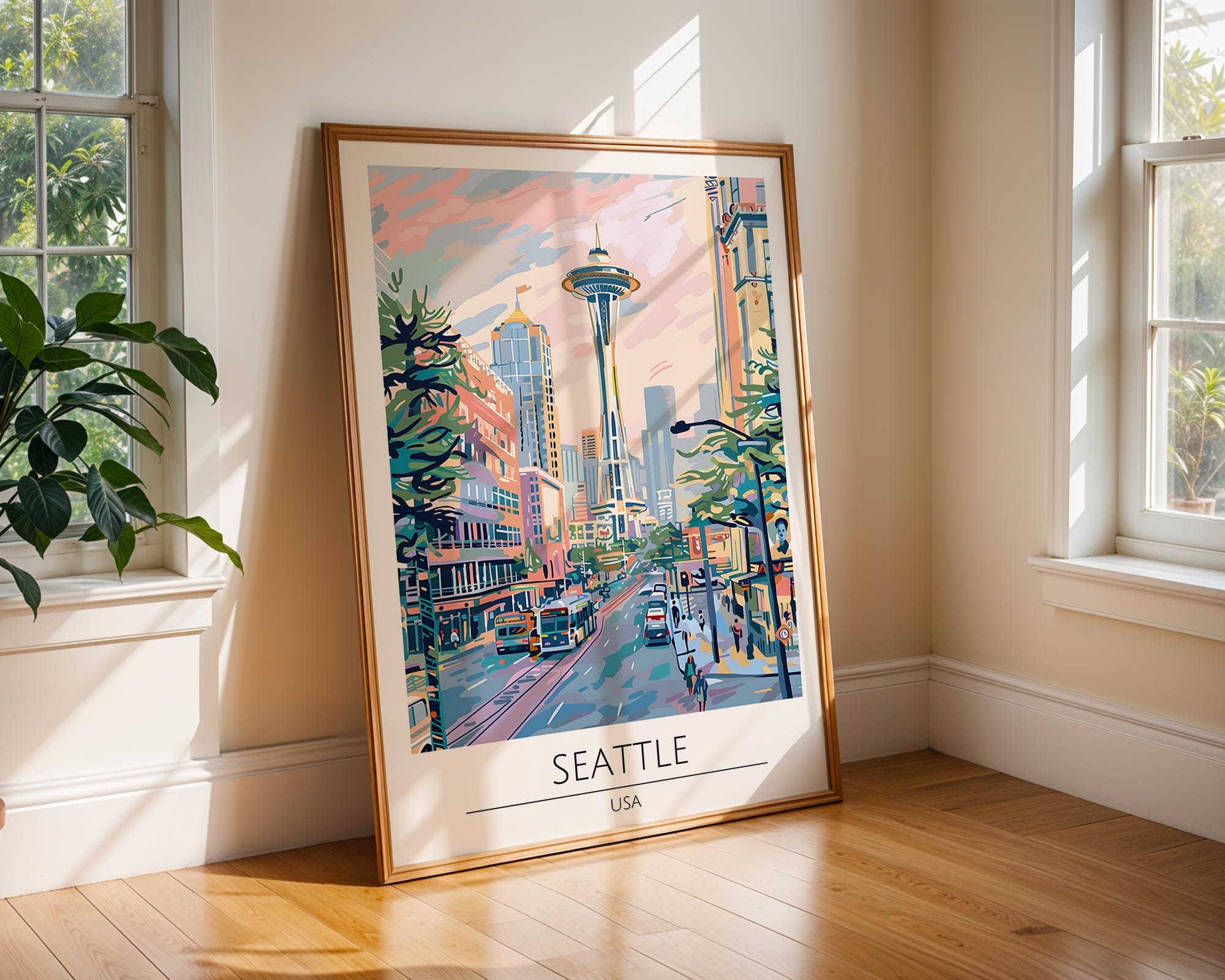 Seattle Travel Poster | Space Needle Skyline Art Print wall art print, modern home decor, unframed artwork by Nomad & Nest