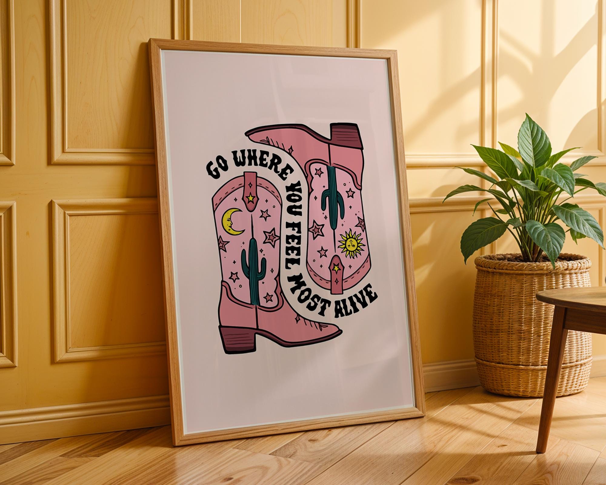 Pink Cowboy Boots Art Print | Retro Western Decor wall art print, modern home decor, unframed artwork by Nomad & Nest