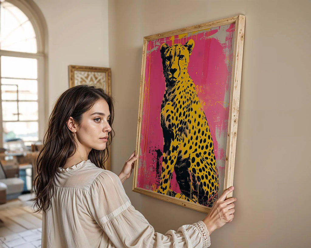 Modern Pop Art | Cheetah Print | Yellow & Black Graffiti Animal Poster wall art print, modern home decor, unframed artwork by Nomad & Nest