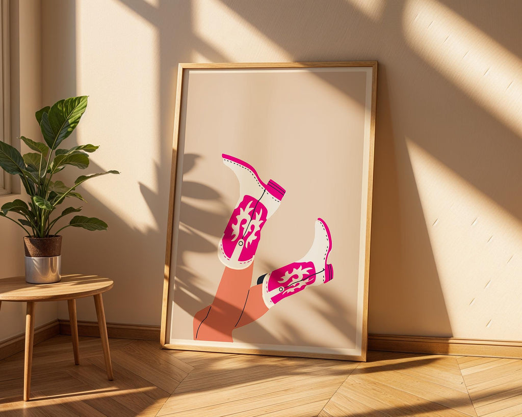 Pink Cowboy Boots Art Print | Retro Cowgirl Home Decor wall art print, modern home decor, unframed artwork by Nomad & Nest