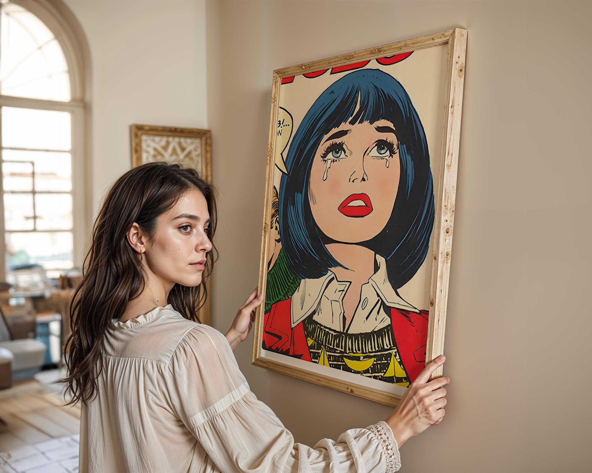 Modern Pop Art | Crying Comic Book Girl  Print | Retro   Decor wall art print, modern home decor, unframed artwork by Nomad & Nest