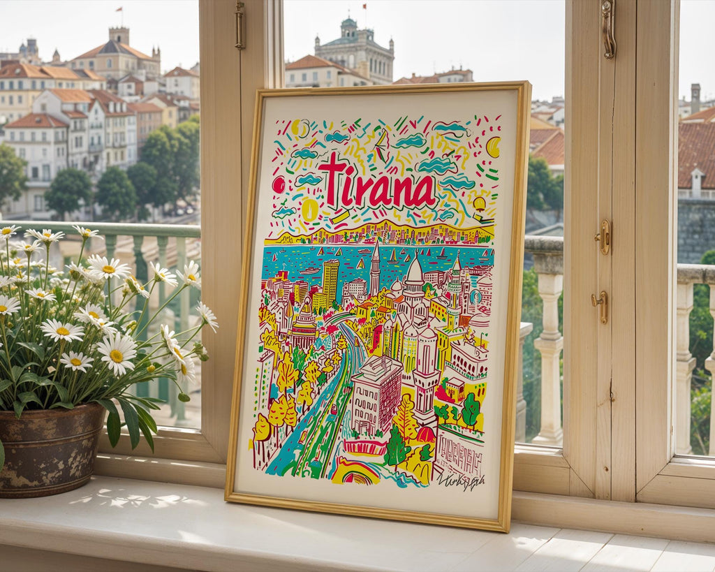 Tirana Albania Travel Poster | Colourful City Illustration Art wall art print, modern home decor, unframed artwork by Nomad & Nest