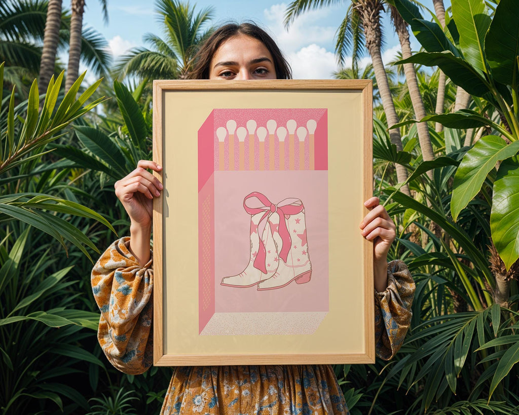 Pink Cowboy Boots Art Print | Whimsical Western Nursery Decor wall art print, modern home decor, unframed artwork by Nomad & Nest