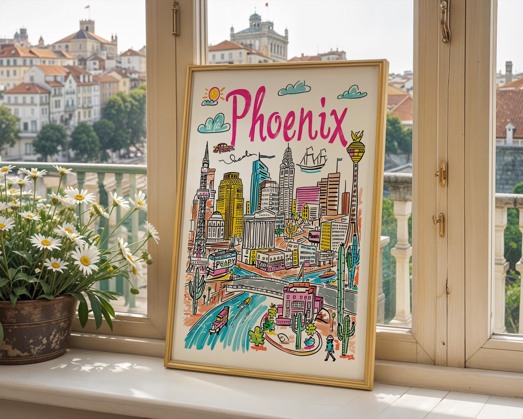 Phoenix Arizona Travel Poster | Colorful Cityscape Art Print wall art print, modern home decor, unframed artwork by Nomad & Nest