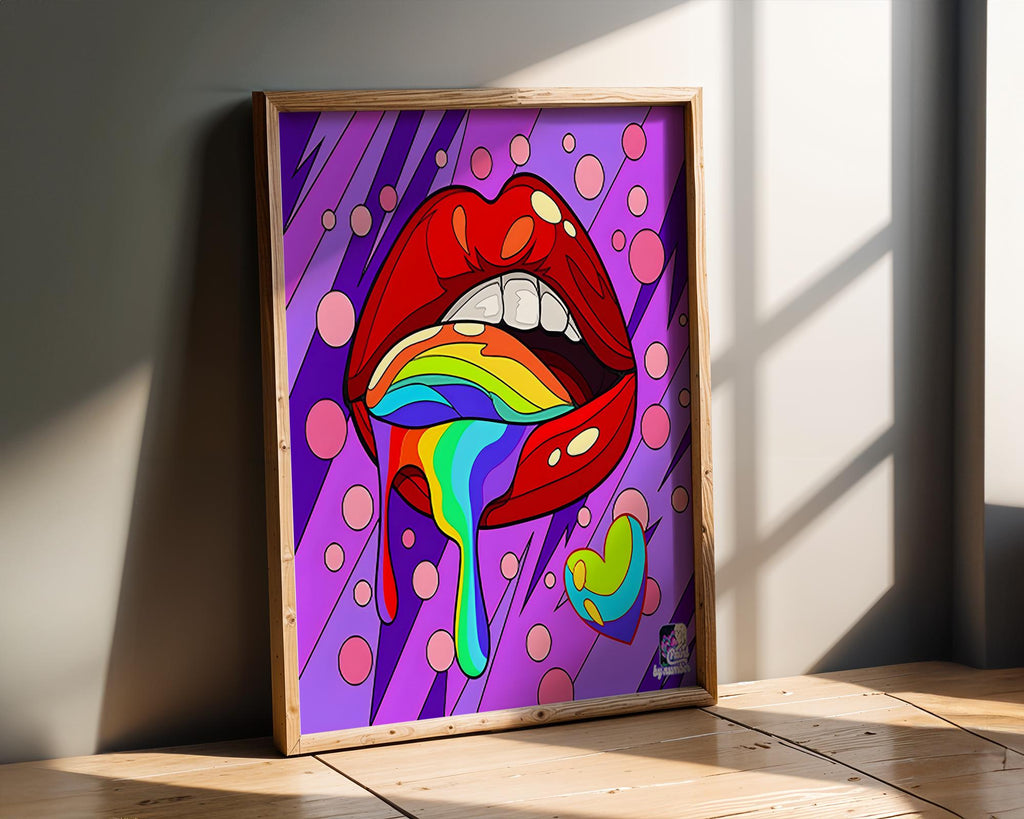 Modern Pop Art | Lips Rainbow Tongue Print | LGBTQ Graffiti wall art print, modern home decor, unframed artwork by Nomad & Nest