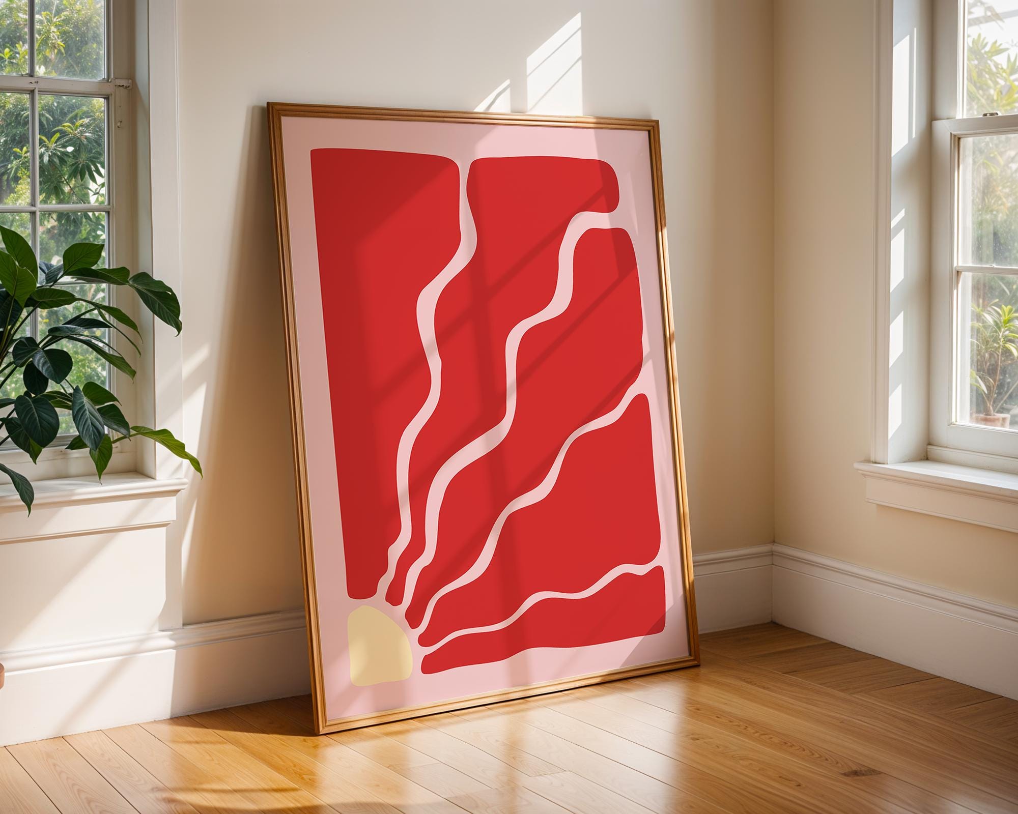 Abstract Red Flowing Lines Print | Mid Century Modern Art wall art print, modern home decor, unframed artwork by Nomad & Nest