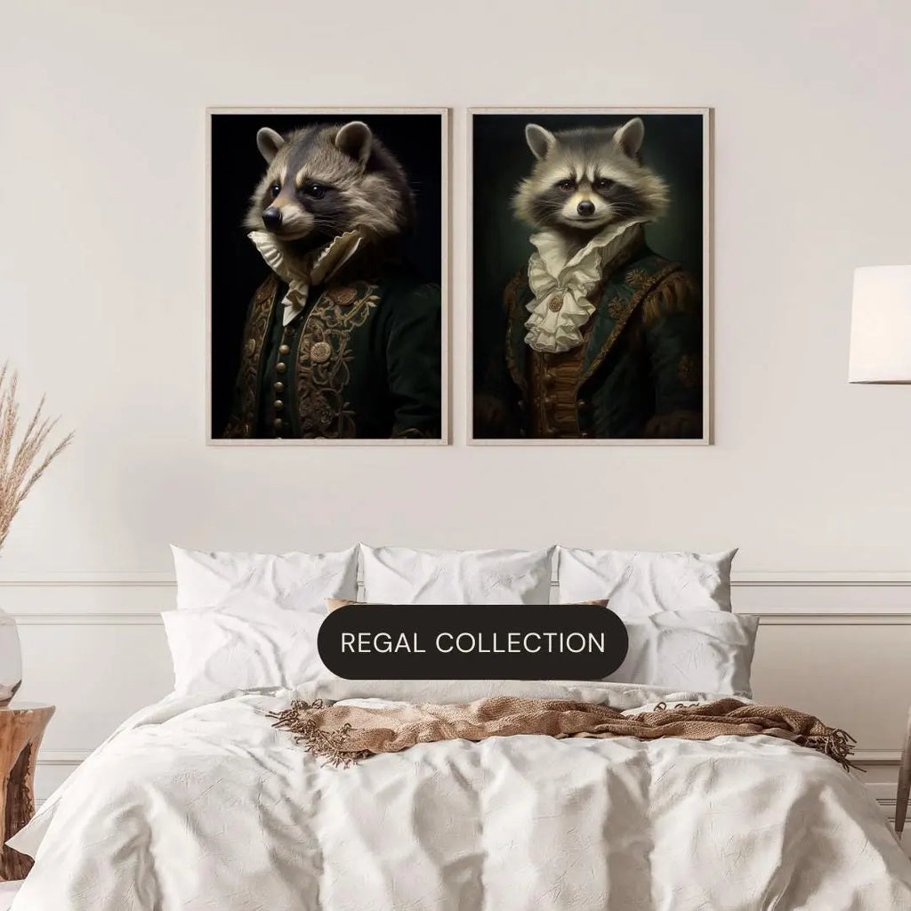 Raccoon Portrait Art Print | Embroidered Rococo Jacket wall art print, modern home decor, unframed artwork by Nomad & Nest