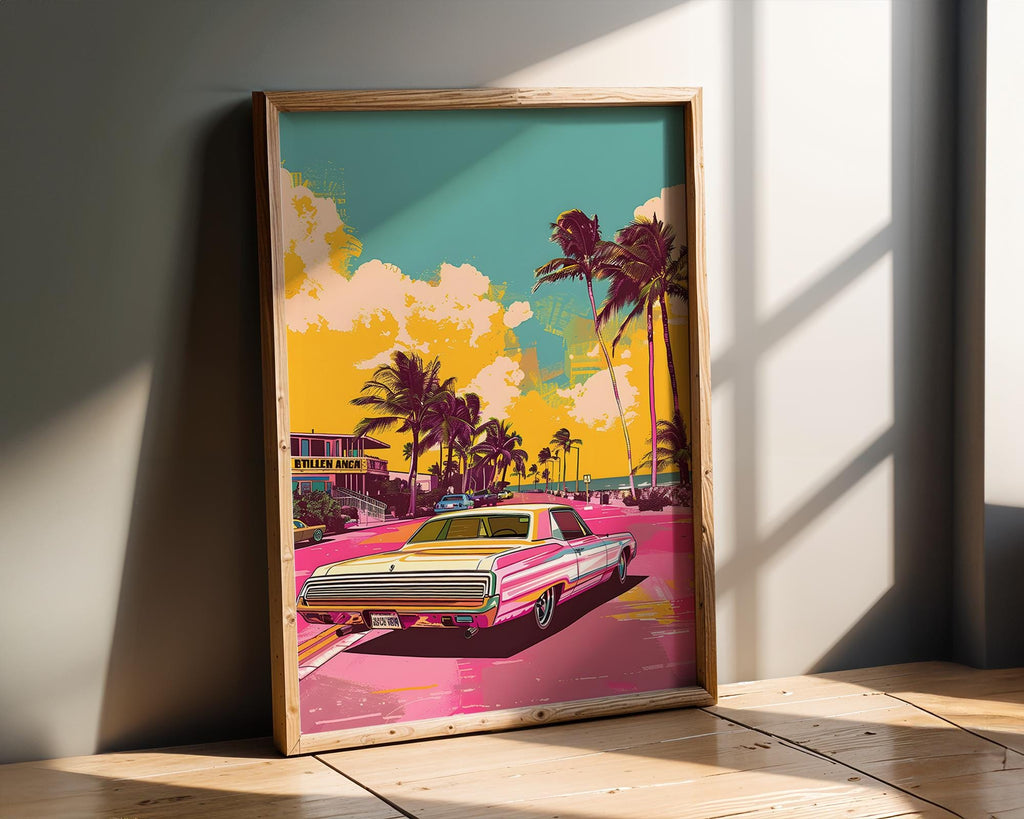 Modern Pop Art | Miami Retro Car  Print | 80s Summer Palm Decor wall art print, modern home decor, unframed artwork by Nomad & Nest