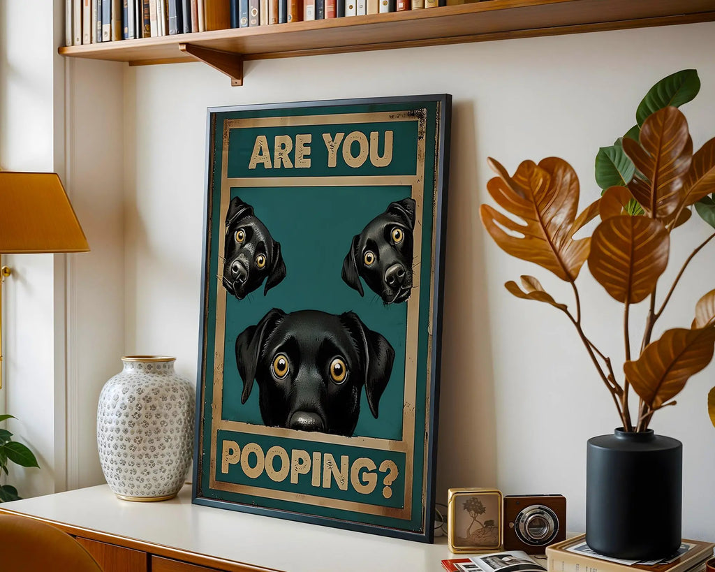 Positive Emotion | Are You Pooping Dog Wall Art | Funny Bathroom Poster | Playful Pet Humour wall art print, modern home decor, unframed artwork by Nomad & Nest
