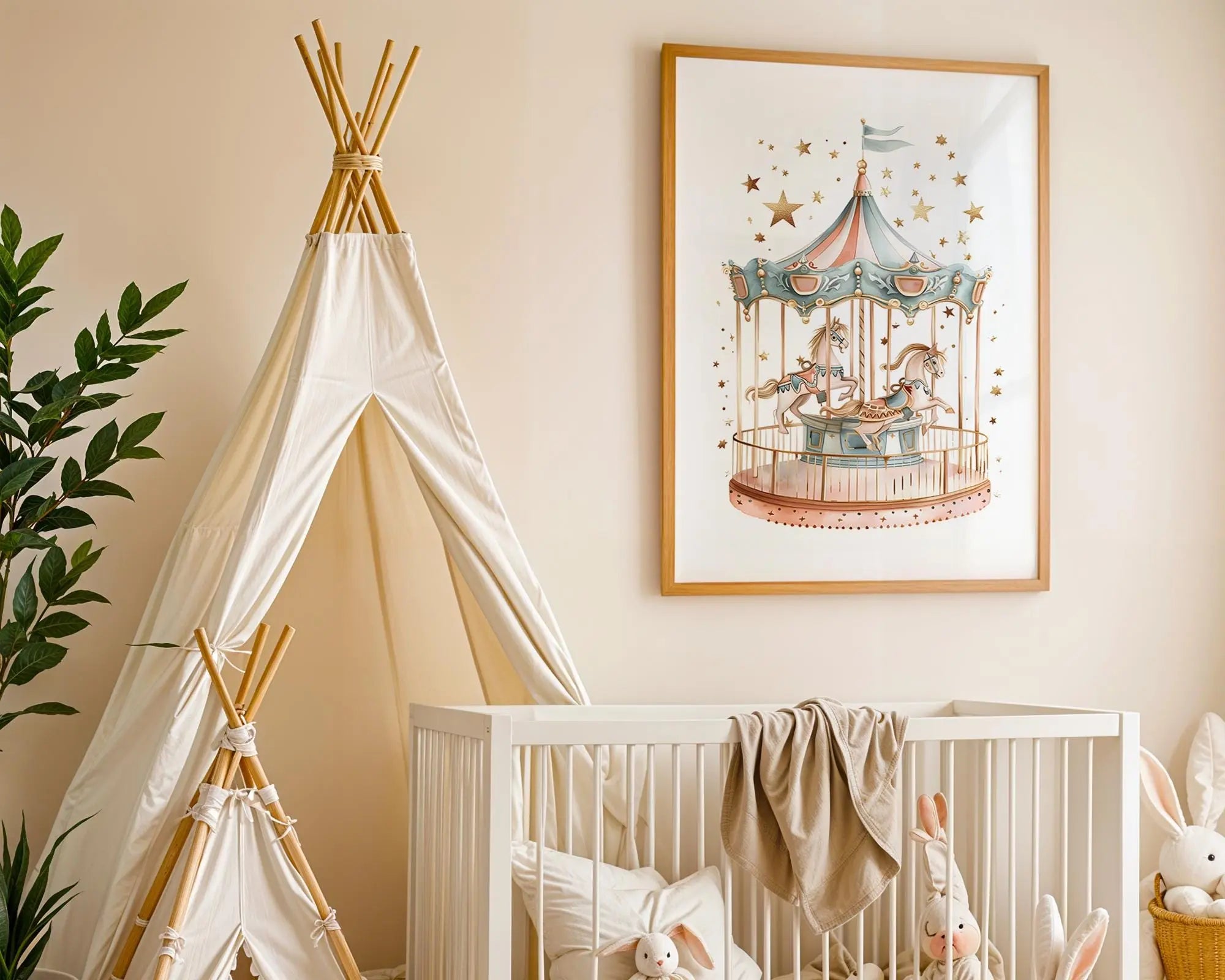 Playroom Ideas | Carousel Nursery Wall Art | Fairground Horses Baby Print wall art print, modern home decor, unframed artwork by Nomad & Nest
