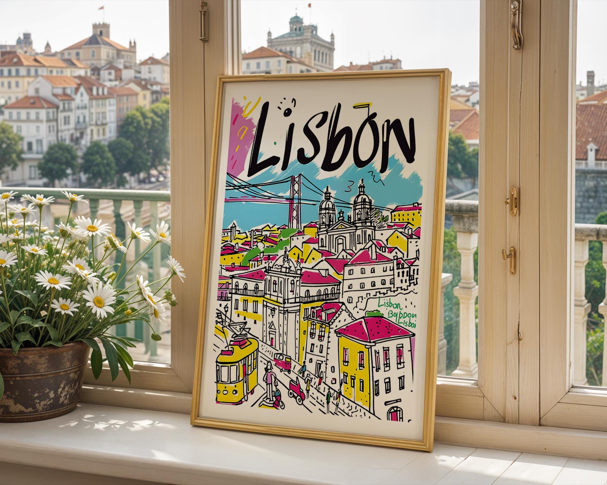 Lisbon Travel Poster | Colorful Cityscape Illustration Art Print wall art print, modern home decor, unframed artwork by Nomad & Nest