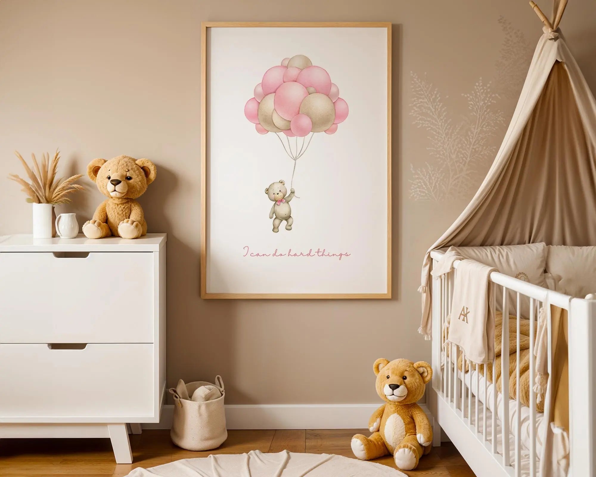 Playroom Ideas | Floating Bear Nursery Wall Art | Dreamy Balloon Baby Print wall art print, modern home decor, unframed artwork by Nomad & Nest