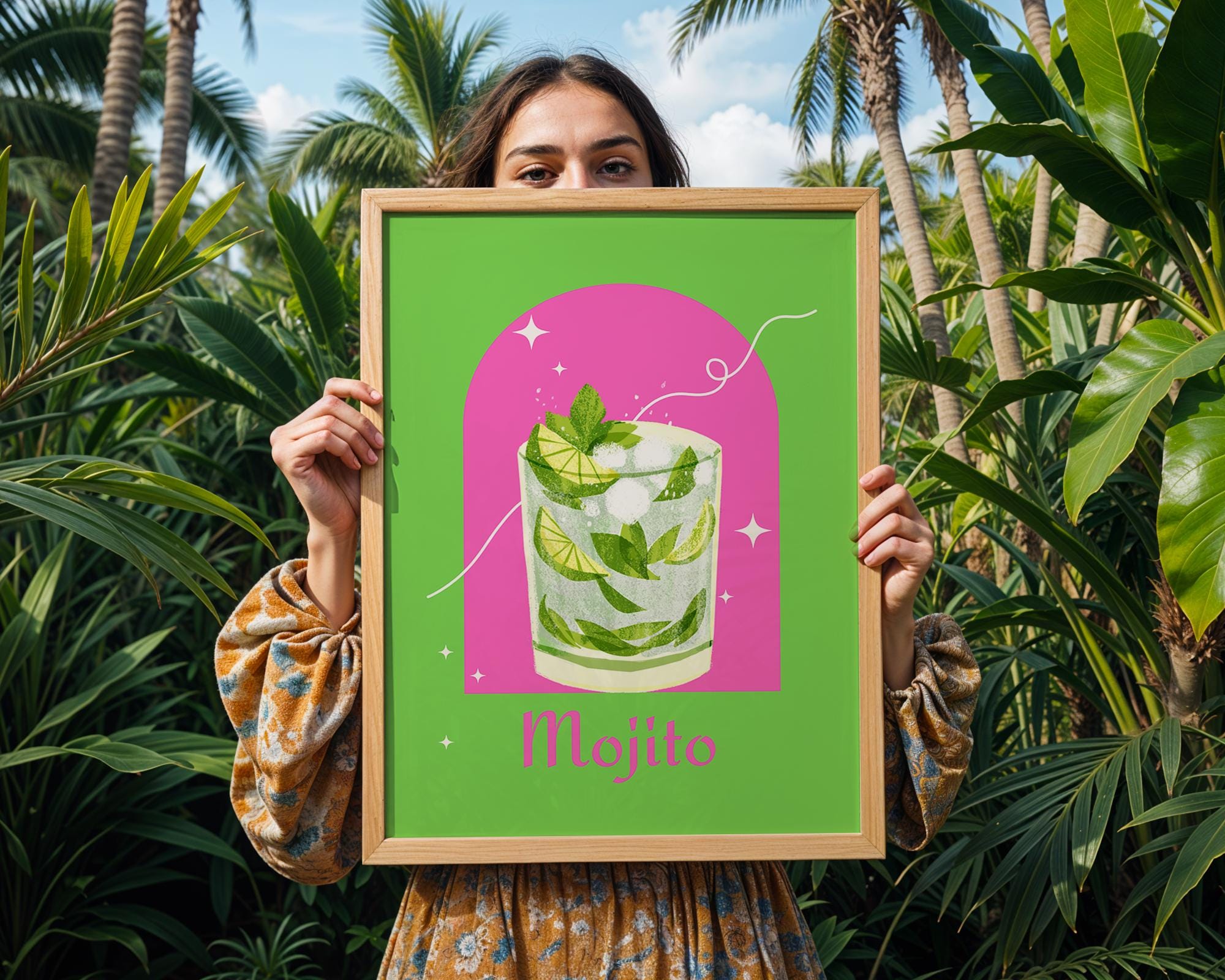 Mojito Cocktail Art Print | Tropical Bar, Summer Drink Poster wall art print, modern home decor, unframed artwork by Nomad & Nest