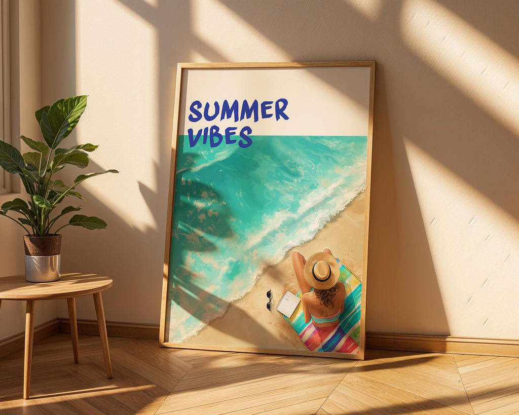 Colourful Prints | Woman Reading Beach Print | Coastal Home Decor wall art print, modern home decor, unframed artwork by Nomad & Nest