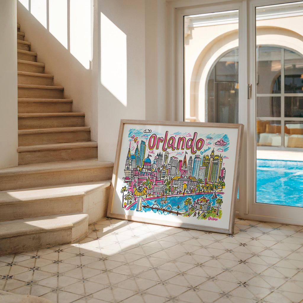 Orlando Florida Cityscape Poster | Colorful Travel Art Print wall art print, modern home decor, unframed artwork by Nomad & Nest