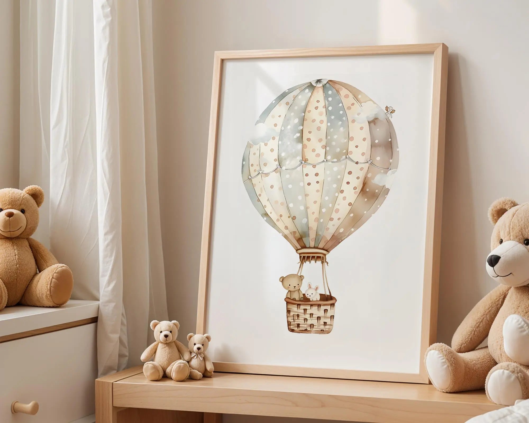 Playroom Ideas | Hot Air Balloon Nursery Art | Vintage Animal Baby Wall Print wall art print, modern home decor, unframed artwork by Nomad & Nest