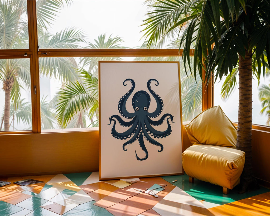 Blue Octopus Print, Quirky Nautical Wall Art wall art print, modern home decor, unframed artwork by Nomad & Nest