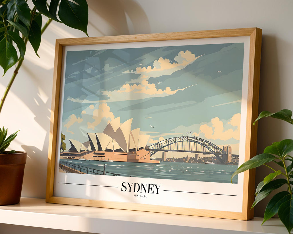 Sydney Harbour Art Print | Opera House & Bridge Travel Poster wall art print, modern home decor, unframed artwork by Nomad & Nest