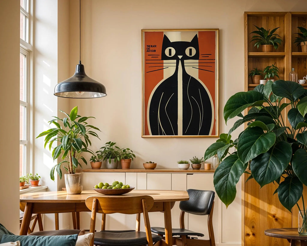 Black Cat Jazz Club Art Print | Retro Mid-Century Modern Wall Art wall art print, modern home decor, unframed artwork by Nomad & Nest