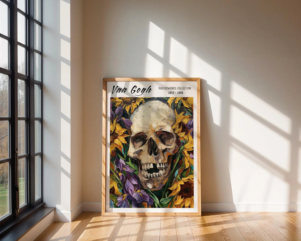 Van Gogh Print | Skull Art  | Gothic Sunflowers & Irises Poster wall art print, modern home decor, unframed artwork by Nomad & Nest