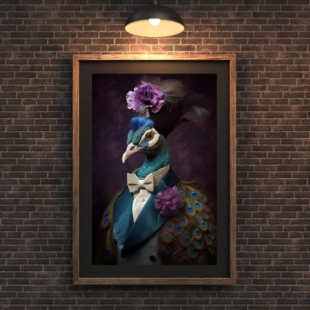 Dapper Peacock Portrait Print | Teal Animal Wall Art wall art print, modern home decor, unframed artwork by Nomad & Nest