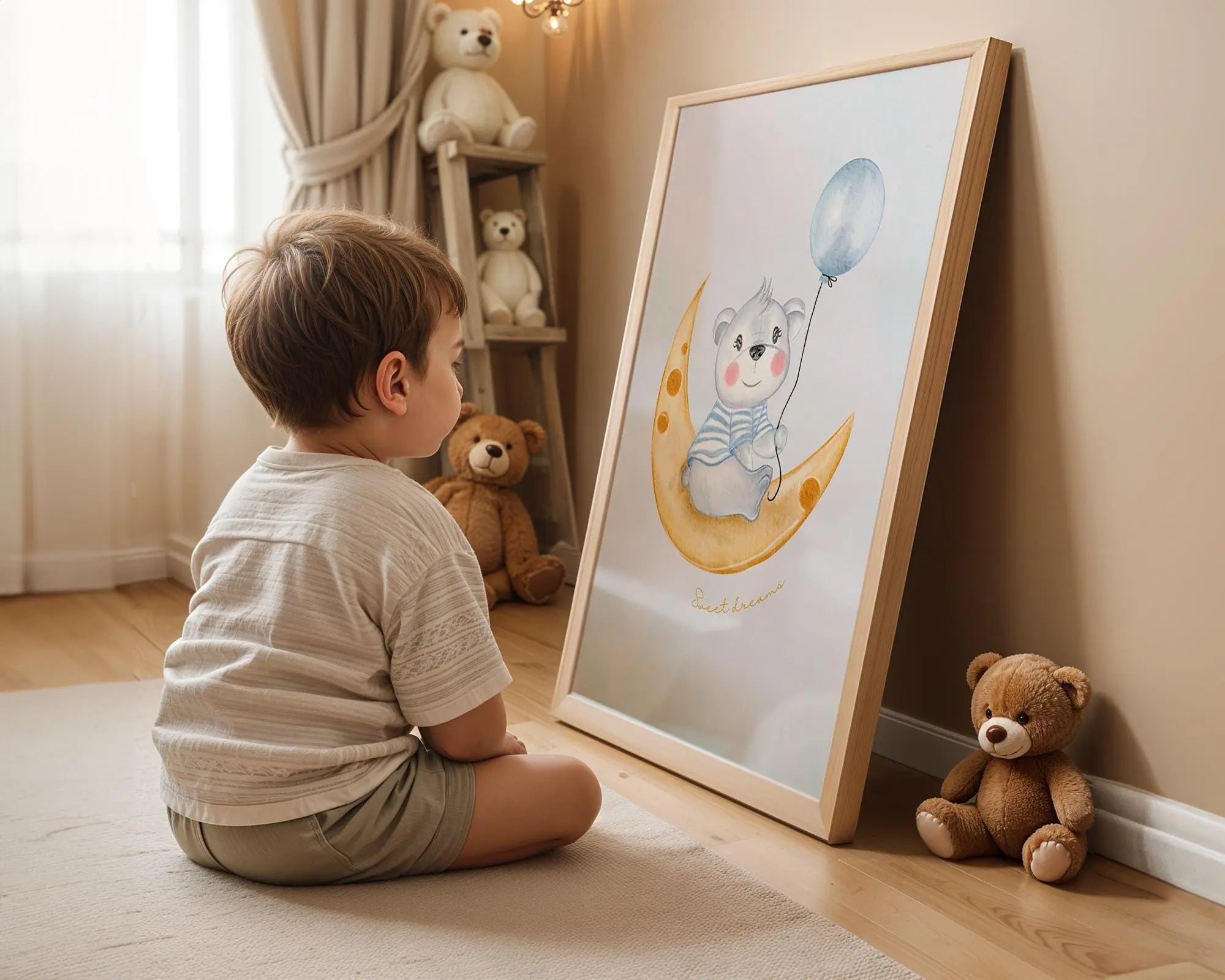 Playroom Ideas | Bear Moon Nursery Art | Sweet Dreams Baby Wall Print wall art print, modern home decor, unframed artwork by Nomad & Nest