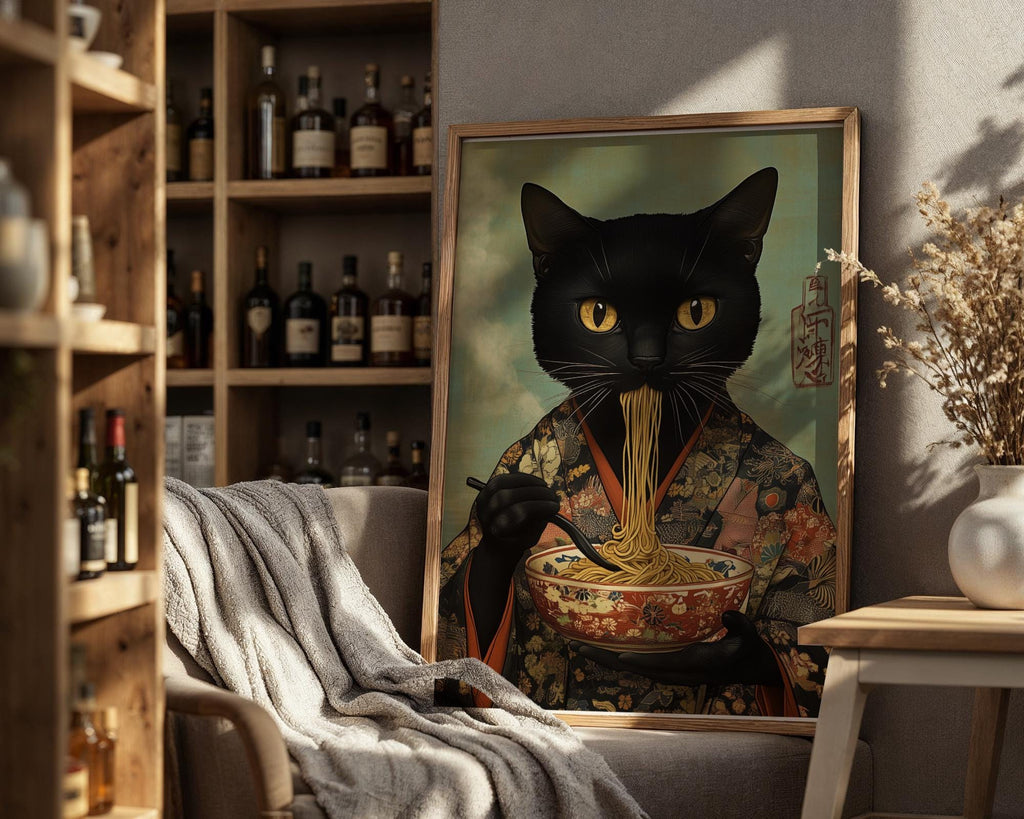 Japanese Poster | Ramen Cat Art Print – Funny Kimono  Foodie wall art print, modern home decor, unframed artwork by Nomad & Nest