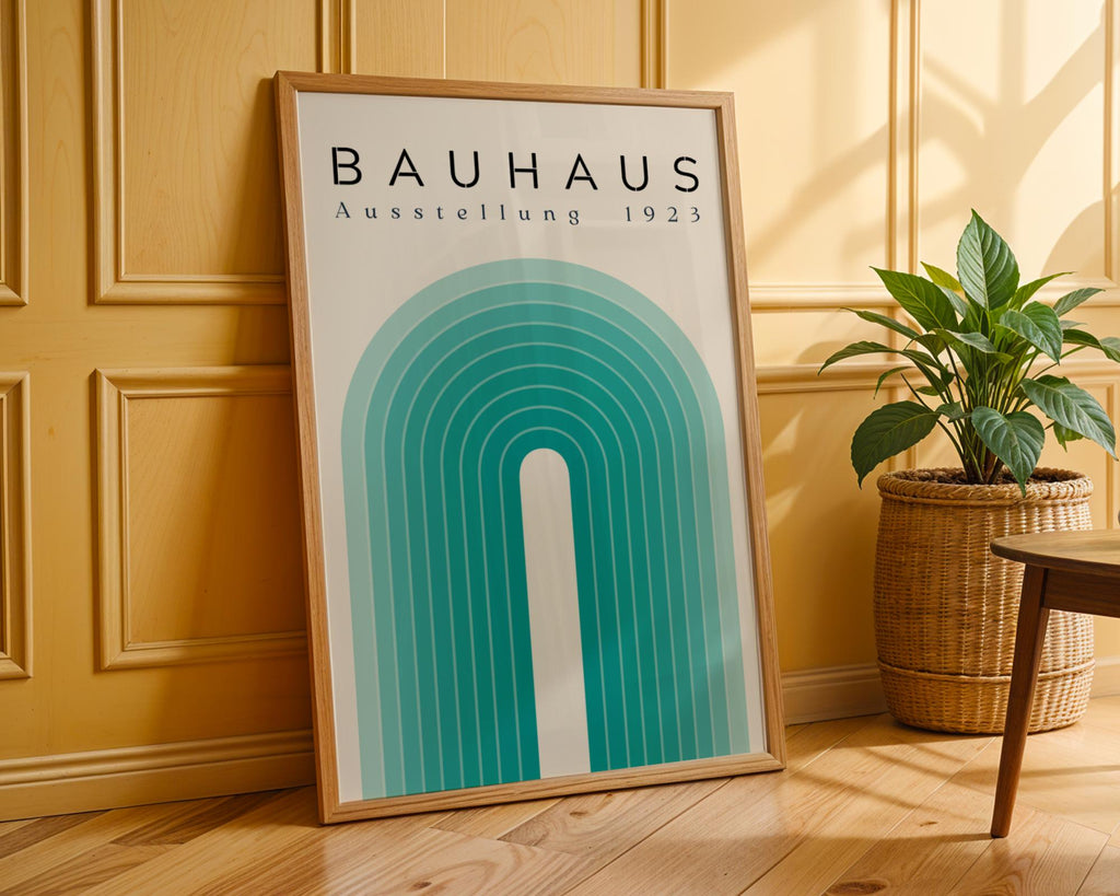 Bauhaus Poster Exhibition Art Print | Teal Geometric Arch, Minimalist Decor wall art print, modern home decor, unframed artwork by Nomad & Nest