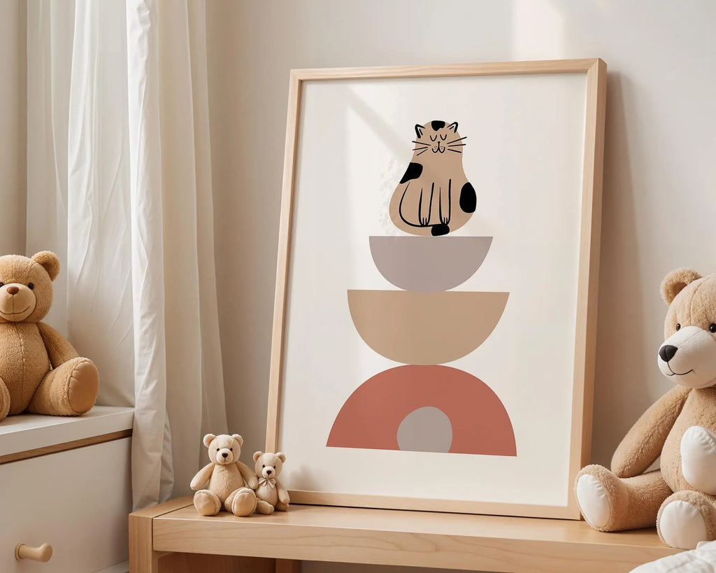 Playroom Ideas | Minimal Cat Nursery Wall Art – Modern Neutral Baby Print wall art print, modern home decor, unframed artwork by Nomad & Nest