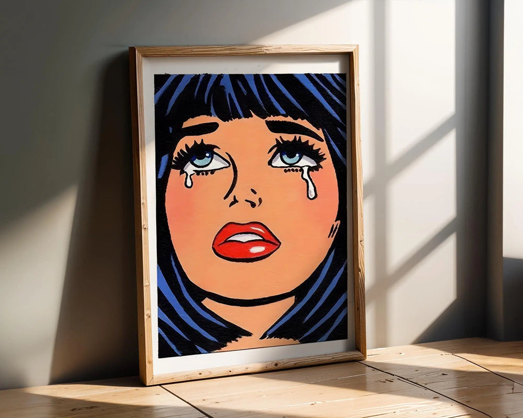 Modern Pop Art | Crying Girl  Print | Retro Comic Illustration wall art print, modern home decor, unframed artwork by Nomad & Nest