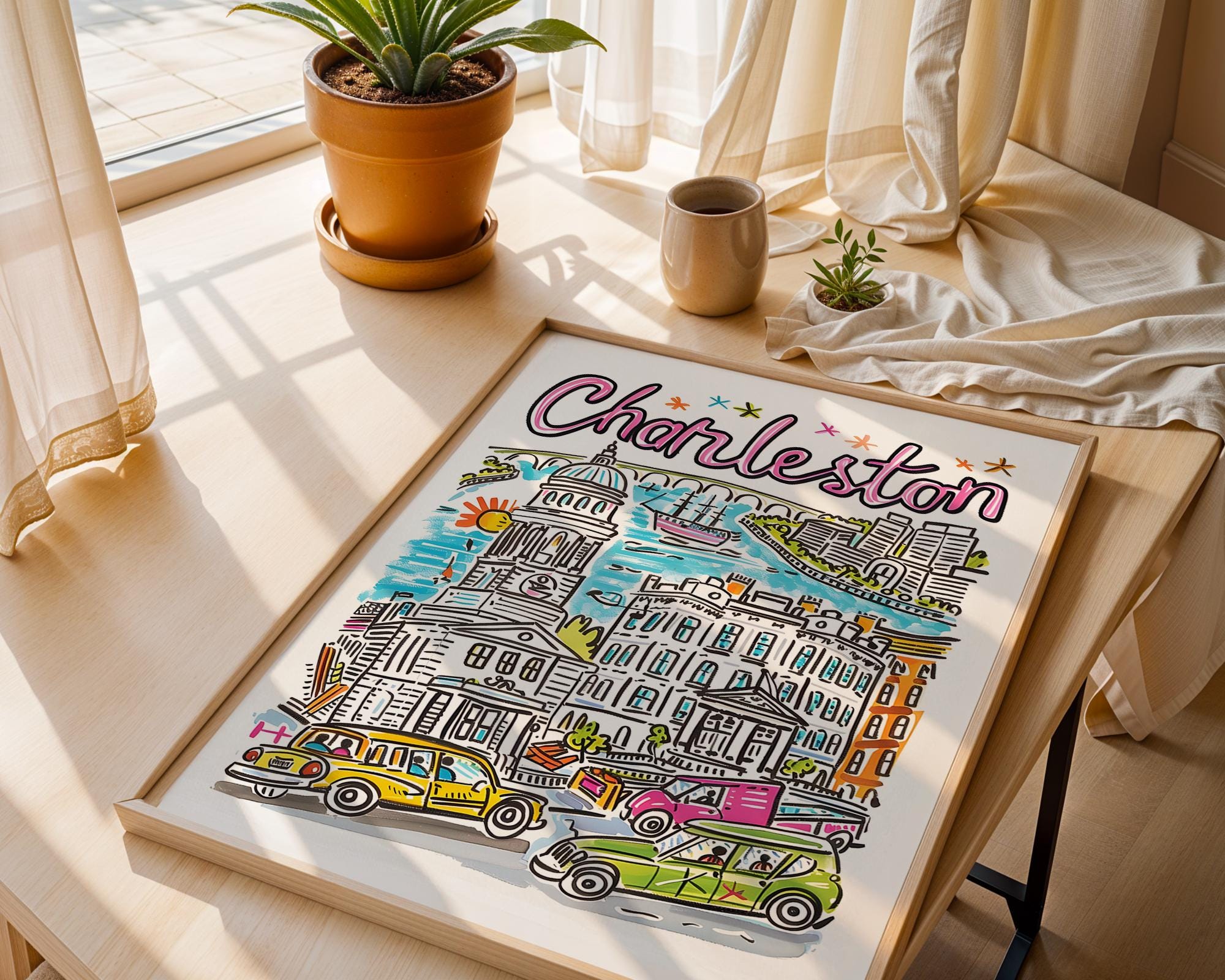 Charleston South Carolina Art Print | Colorful City Travel Poster wall art print, modern home decor, unframed artwork by Nomad & Nest