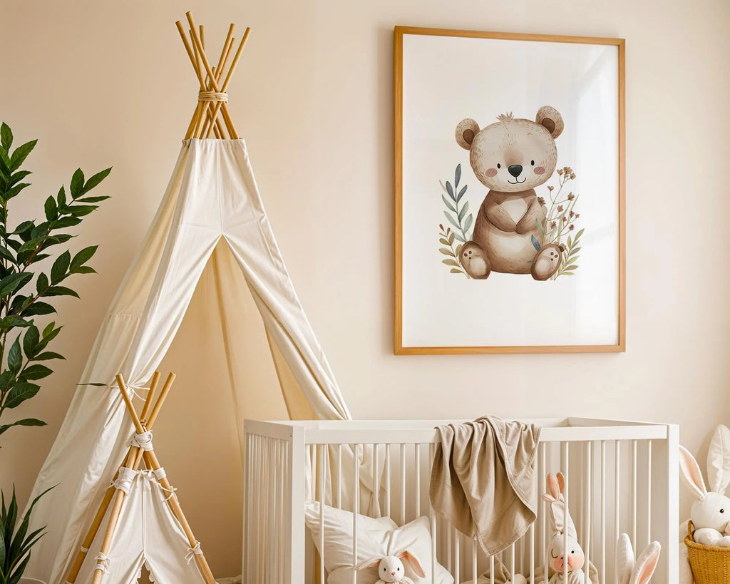 Playroom Ideas | Teddy Bear Nursery Wall Art | Woodland Animal Baby Decor wall art print, modern home decor, unframed artwork by Nomad & Nest