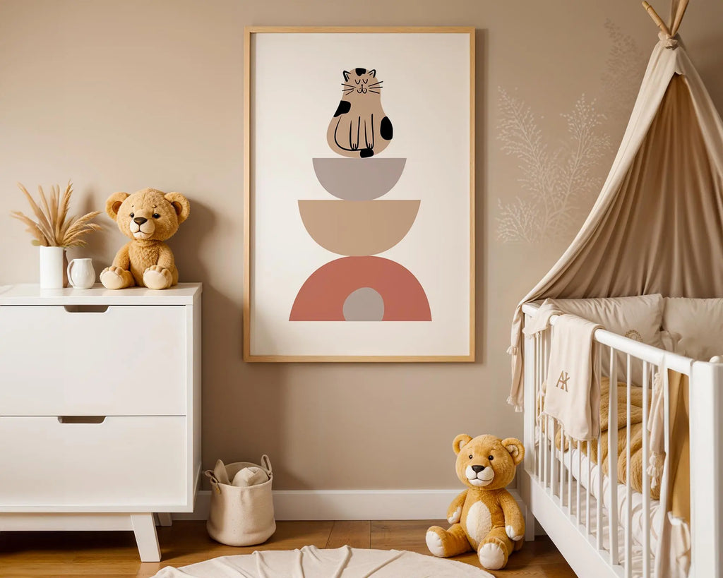 Playroom Ideas | Minimal Cat Nursery Wall Art – Modern Neutral Baby Print wall art print, modern home decor, unframed artwork by Nomad & Nest