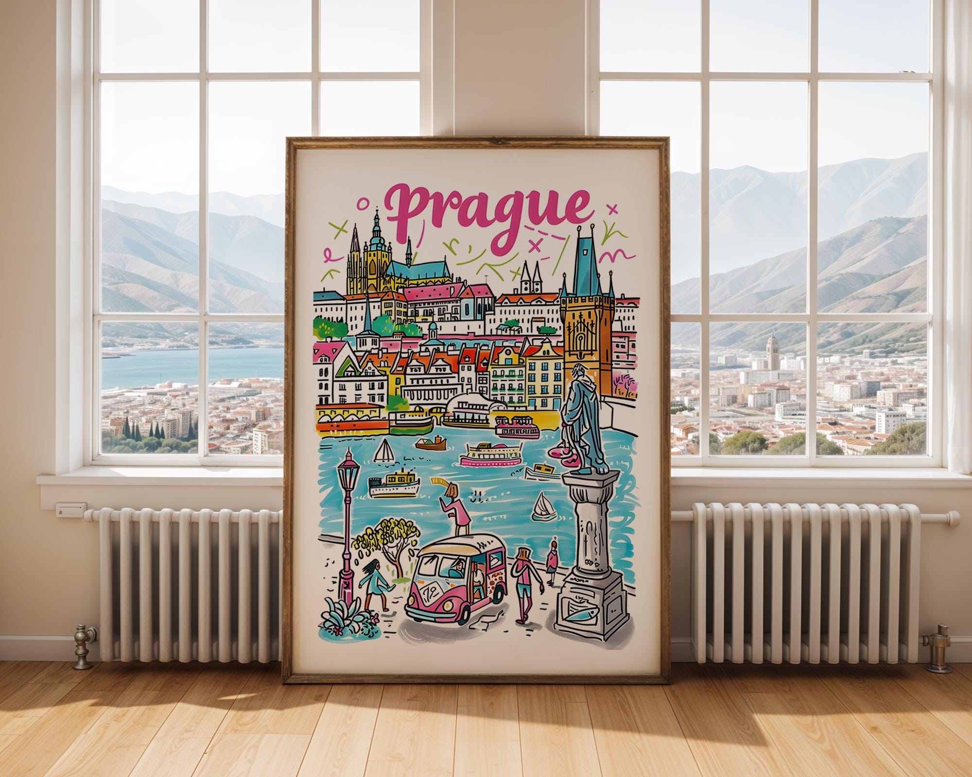 Colorful Prague Travel Poster | Czech Republic City Art Print wall art print, modern home decor, unframed artwork by Nomad & Nest