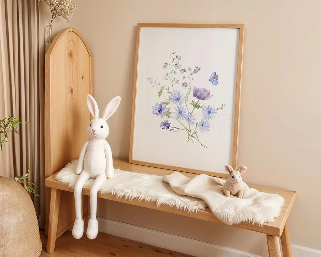 Playroom Ideas | Blue Meadow Flowers Nursery Print | Soft Botanical Wall Art wall art print, modern home decor, unframed artwork by Nomad & Nest