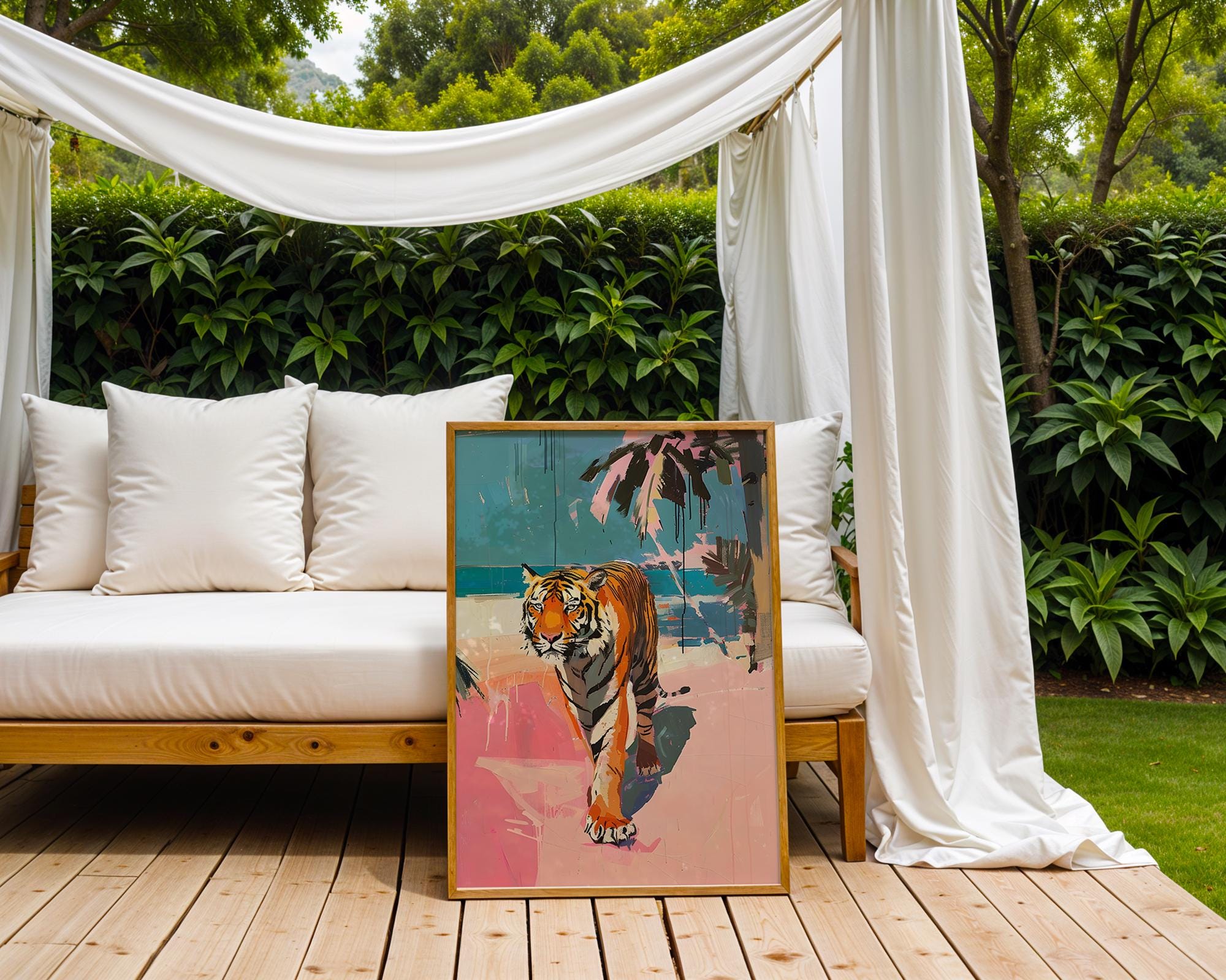 Colourful Prints | Abstract Tiger Beach Art Print | Modern Safari Wall Decor wall art print, modern home decor, unframed artwork by Nomad & Nest